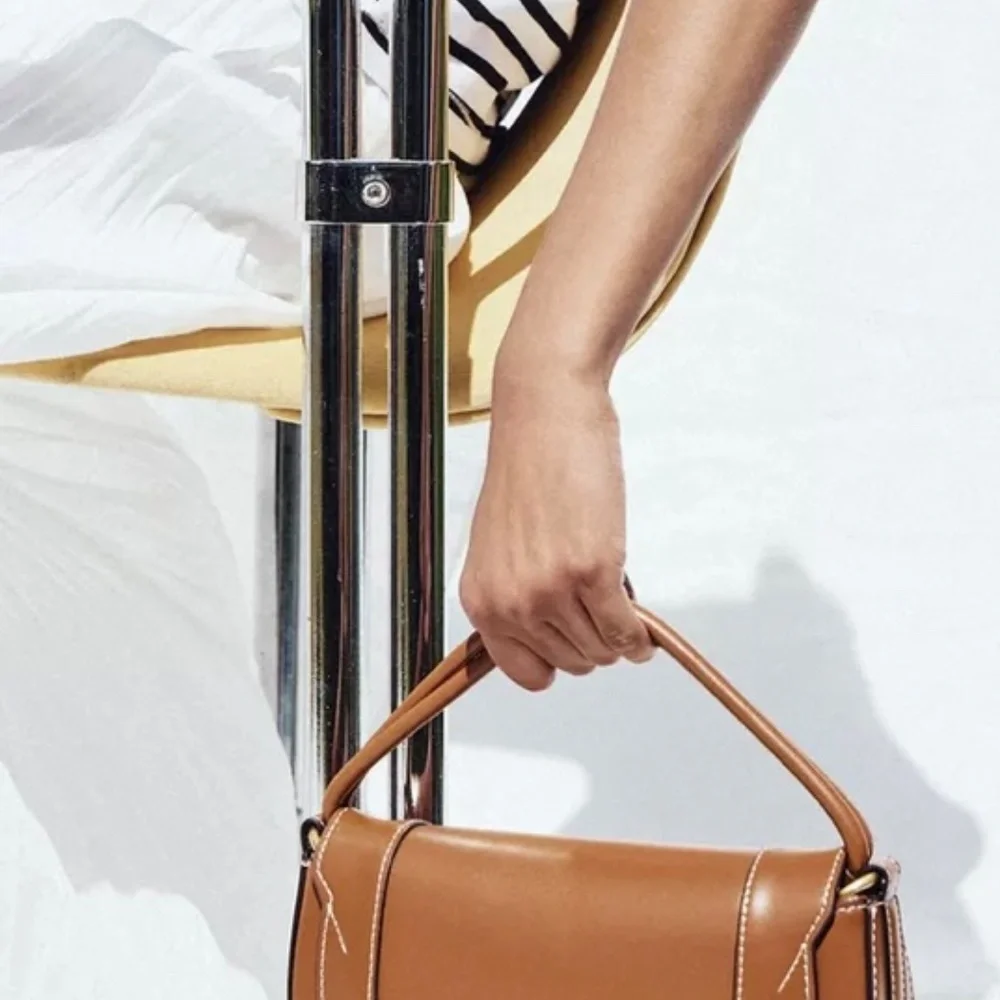 Beautiful ZARA ultra soft Carmel colored structured Semi-Circle Bag